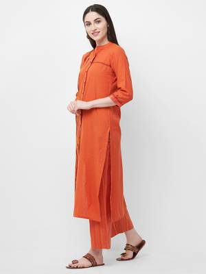 Orange printed cotton ethnic-kurtis 4