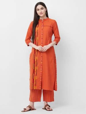 Orange printed cotton ethnic-kurtis 5