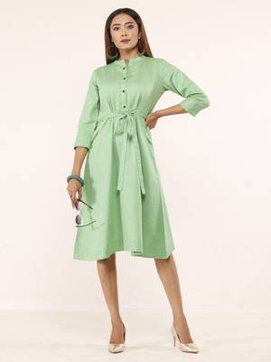 Green plain linen ethnic-kurtis 1
