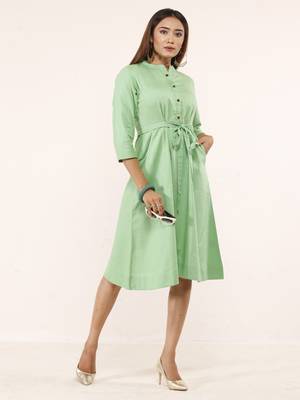 Green plain linen ethnic-kurtis 3