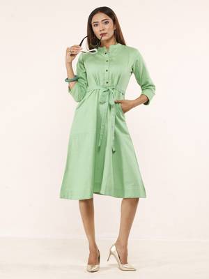 Green plain linen ethnic-kurtis 4