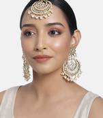 Traditional Wedding Chandbali Kundan & Pearl Earring Set With Maang Tikka for Women 