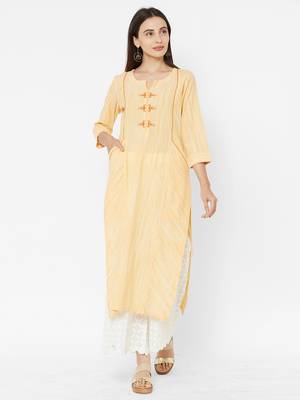 Yellow printed cotton ethnic-kurtis 1