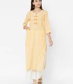 Yellow printed cotton ethnic-kurtis