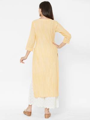 Yellow printed cotton ethnic-kurtis 2