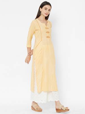 Yellow printed cotton ethnic-kurtis 3
