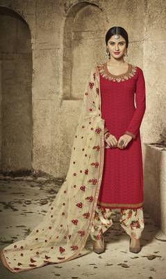 Red embroidered georgette salwar 1