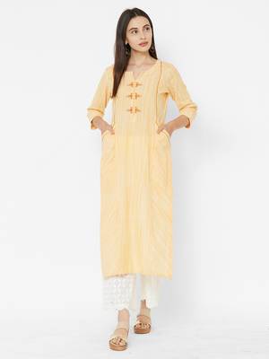 Yellow printed cotton ethnic-kurtis 4
