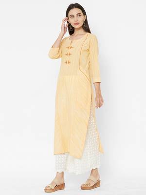 Yellow printed cotton ethnic-kurtis 5