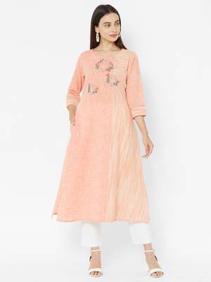 Peach embroidered cotton poly ethnic-kurtis 1