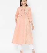 Peach embroidered cotton poly ethnic-kurtis