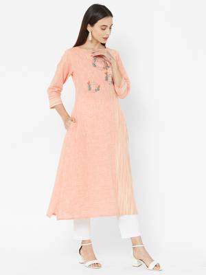 Peach embroidered cotton poly ethnic-kurtis 3