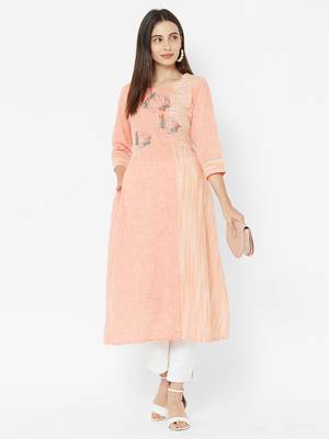 Peach embroidered cotton poly ethnic-kurtis 4
