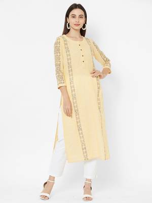 Yellow printed cotton poly ethnic-kurtis 1