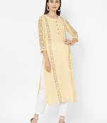 Yellow printed cotton poly ethnic-kurtis