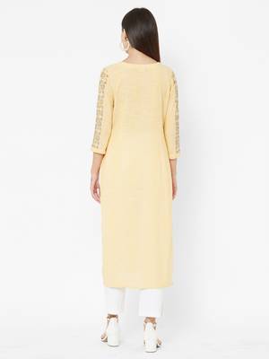 Yellow printed cotton poly ethnic-kurtis 2