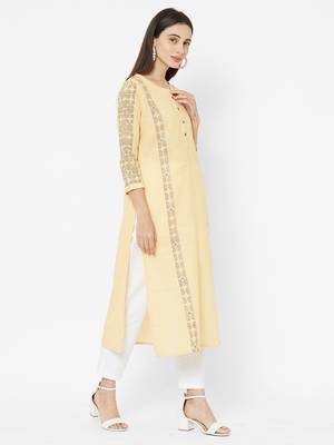 Yellow printed cotton poly ethnic-kurtis 3