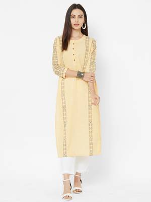 Yellow printed cotton poly ethnic-kurtis 4