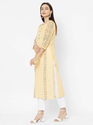 Yellow printed cotton poly ethnic-kurtis 5