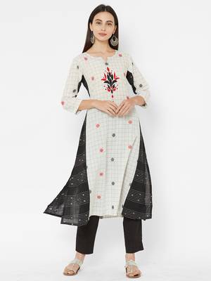 White embroidered jacquard ethnic-kurtis 1