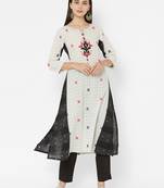 White embroidered jacquard ethnic-kurtis