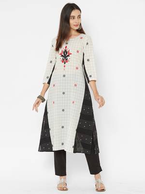 White embroidered jacquard ethnic-kurtis 4
