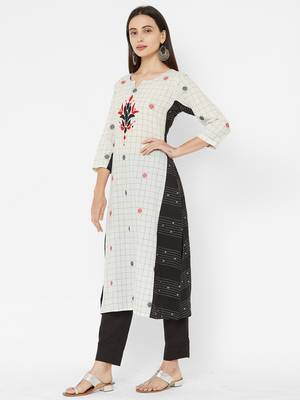 White embroidered jacquard ethnic-kurtis 5