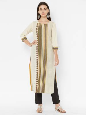 Beige printed cotton ethnic-kurtis 1