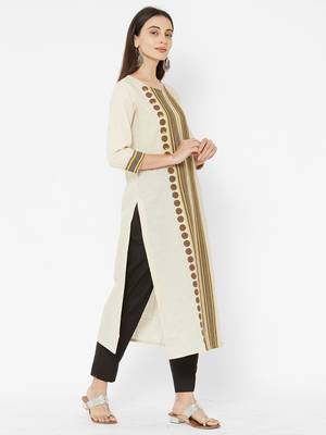 Beige printed cotton ethnic-kurtis 3