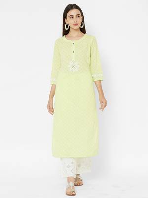 Green printed cotton ethnic-kurtis 1