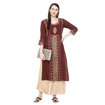 Brown printed rayon ethnic-kurtis 1