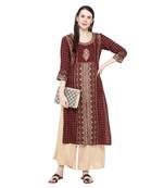 Brown printed rayon ethnic-kurtis