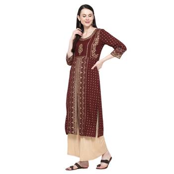 Brown printed rayon ethnic-kurtis 3