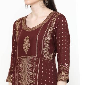 Brown printed rayon ethnic-kurtis 4