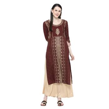Brown printed rayon ethnic-kurtis 5