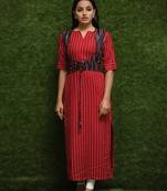 Girls Red Long Kurti With Blue Jacket