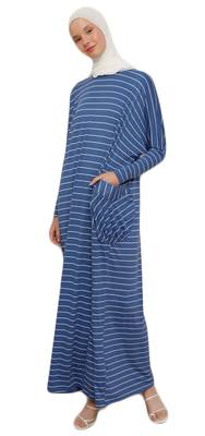 JSDC Women Modest Wear Long Gown Style Strips Pattern Jersey Kaftan 1