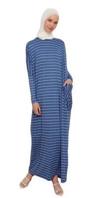 JSDC Women Modest Wear Long Gown Style Strips Pattern Jersey Kaftan 3