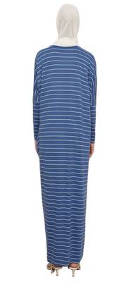 JSDC Women Modest Wear Long Gown Style Strips Pattern Jersey Kaftan 4