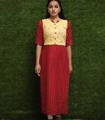 Women Red Kurti With Yellow Jacket 
