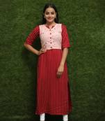 Women Red Kurti With Rose Jacket 
