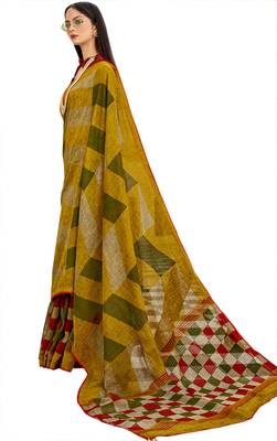 Multicolor printed jute cotton saree with blouse 1
