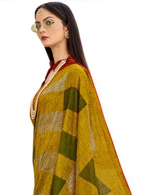 Multicolor printed jute cotton saree with blouse 2