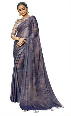 Blue printed chiffon saree with blouse 1