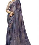 Blue printed chiffon saree with blouse