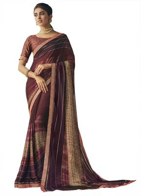 Maroon printed chiffon saree with blouse 1