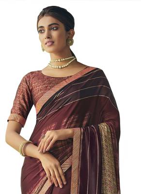 Maroon printed chiffon saree with blouse 2