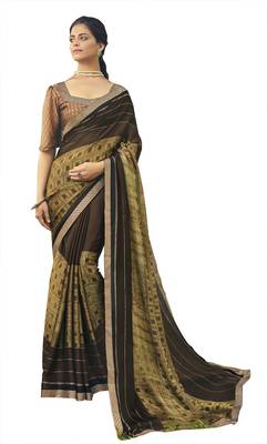 Brown printed chiffon saree with blouse 1