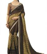 Brown printed chiffon saree with blouse