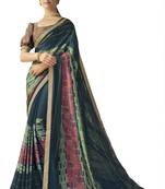 Teal printed chiffon saree with blouse